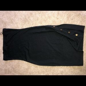 Black tube top dress with split and gold buttons